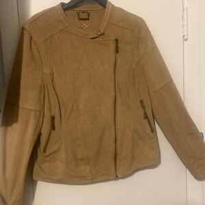 Women's Tan Suede Jacket with Zipper Details